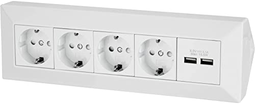 4-Fach Costruzione Ciabatta Presa Angolare + 2X Usb Presa Di Ricarica - 230V 3600W - Bianco