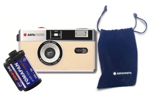 Agfaphoto Analogue 35 Mm Compact Film Camera Beige Set: Pellicola Per Immagini In Bianco E Nero + Batteria