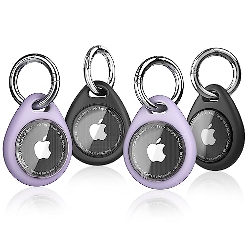 Biuupa 4 Pezzi Portachiavi Airtag - Porta Airtag Per Apple, Chiavi Zaini E Animale In Tpu Antiurto E Antigraffio Con Cover Frontale, 360°Custodia Airt