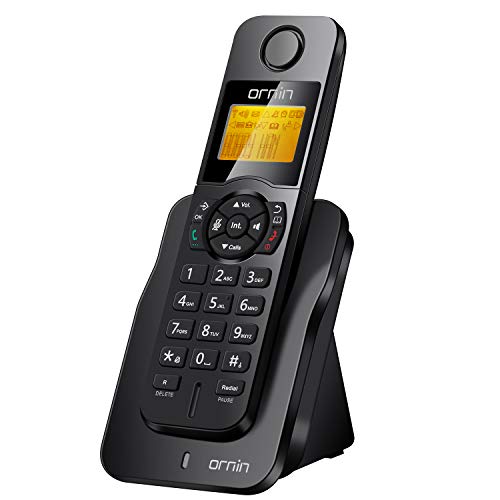 Ornin D1005 Telefono Fisso Cordless Con Vivavoce Alta Qualità, Display Illuminato, 1.6 Pollici, Tecnologia Eco, Iniezione Olio Gomma (Un Telefono, Ner