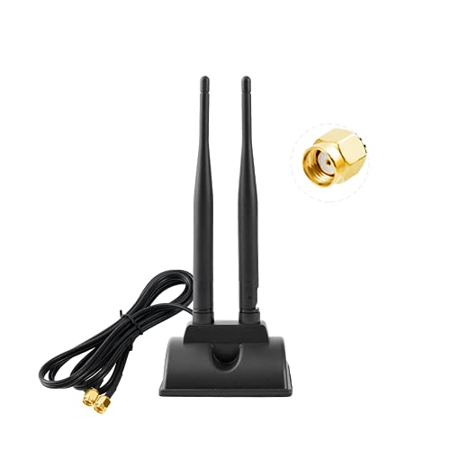 Vecys Antenna Wifi 2.4G / 5G / 5.8G Amplificatore Di Segnale Omnidirezionale Mimo A Doppia Frequenza Base Magnetica 6 Dbi Adattatore Rp-Sma 1,2M 3,9Ft