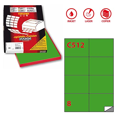Etichette Markin Adesiva C/512 Verde 100 Fogli A4 (8 Etichette Da 105X74Mm) [210C512Ve]