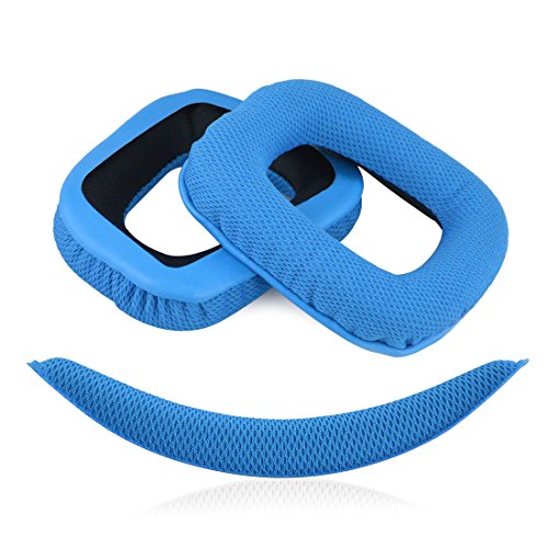 Geekria, Cuscinetti, Copriorecchi Di Ricambio Per Cuffie Logitech G430 G930 + Imbottitura Di Ricambio Per Fascia (Colore Blu)