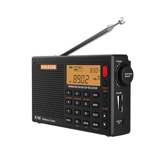 Radio Portatile Sihuadon R108 Fm Am Sw Radio Multibanda Ricaricabile Eccellente Ricezione Visualizzazione Dell'Ora Retroilluminazione Della Radio Digi