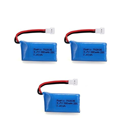 Yunique Green-Clean-Power - Set 3 Batterie Lipo Ricaricabili 3.7V 380Mah Per Droni | Compatibili Con Hubsan X4 H107L/C/D, V252, Jxd 385 | Alta Qualità