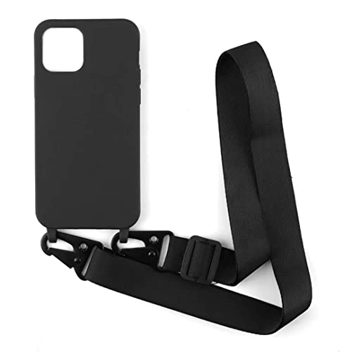 Cover Con Collana Compatibile Con Iphone 12/12 Pro 6.1,Case Con Laccio Per Il Collo Custodia Con Cordino Soft Silicone Case,Nero