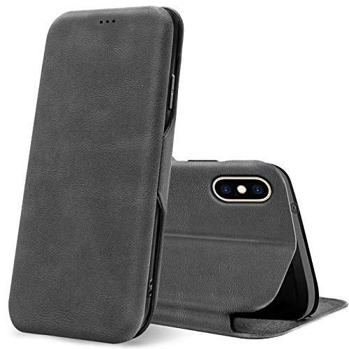 Verco Case Per Apple Iphone X Custodia, Iphone Xs Cover A Libro Pelle Pu Per Iphone X/Xs Custodia Premio Booklet Protettiva, Grigio