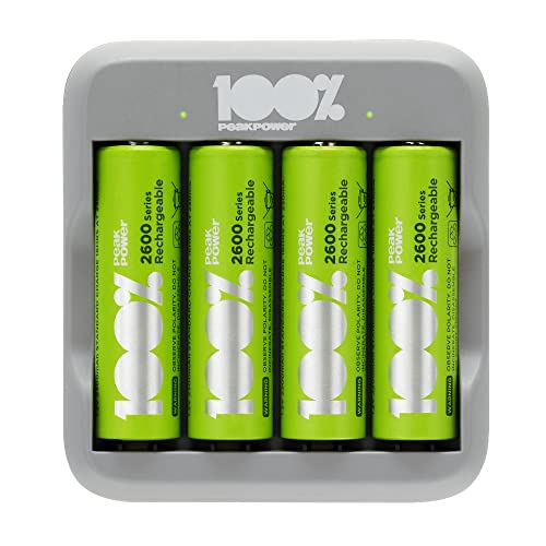 Caricabatterie Per Pile Ricaricabili Aa E Aaa | 100% Peakpower| Include 4 Batterie Aa Ricaricabili Nimh Da 2300 Mah