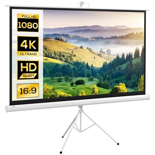 Homcom Telo Proiettore 84 Pollici Con Treppiede Regolabile Di Supporto, Schermo Di Proiezione In Plastica E Metallo, 200X8X118 Cm, Bianco