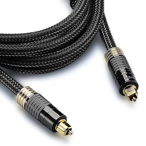 Fospower Cavo Toslink (7,6M), Cl3 Rated - 24K Placcato Oro Cavo Audio Ottico Digitale Toslink (S/Pdif) - Metal Jacket Connettori E Nylon Intrecciato (