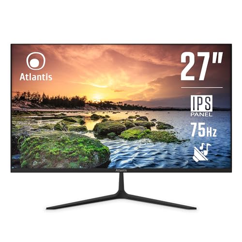 Atlantis Monitor 27 Pollici, Schermo 27" Ips 75Hz, Full Hd 1920X1080, Vga Hdmi Dp, Multimediale, Freesync, Uscita Audio/Cuffie, Inclin, Risposta 5Ms, 