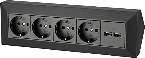 4-Fach Costruzione Ciabatta Presa Angolare + 2X Usb Presa Di Ricarica - 230V 3600W - Antracite