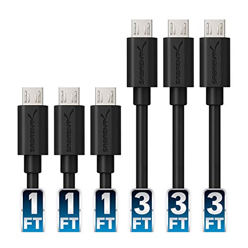 Sabrent Cavo Micro Usb, Caricatore Micro Usb, Da Micro Usb A Usb A 2.0, Cavo Di Ricarica Micro Usb, Cavo Dati Per Cellulare 5V-3A, Per Pc, Ps, Xbox, F