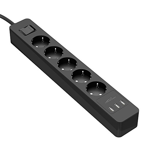 Kabeldirekt Ciabatta 5 Uscite Con 3 Porte Di Carica Usb Max. 4,8A, Ciabatta Con Portata Fino, 4000W, 250V, 16A, Certificata Tüv E Gs, Limitazione Di S