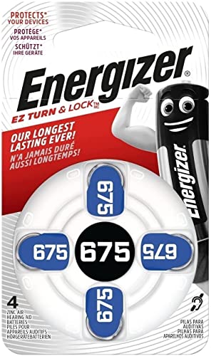 Energzier Batterie 675 Per Apparecchi Acustici, Zinc Air, Confezione Da 4, Bianco/Azzuro