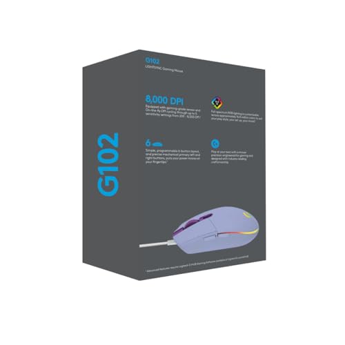 Logitech G102 Lightsync Gaming Maus, Optisch, 6 Tasten, Kabelgebunden, Flieder