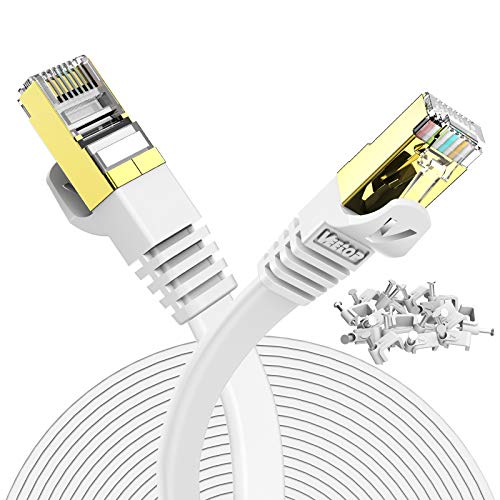 Veetop Cavo Ethernet Lan Di Rete Cat 7 Cavi Internet Rj45 Piatto, Velocità 10 Gigabits/S (30M, Bianco)