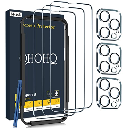 Qhohq 3 Pezzi Vetro Temperato Per Iphone 14 Pro 6.1 Pollici E 3 Pezzi Pellicola Fotocamera, Pellicola Prottetiva Anti Graffio, Durezza 9H, Vetro Prote