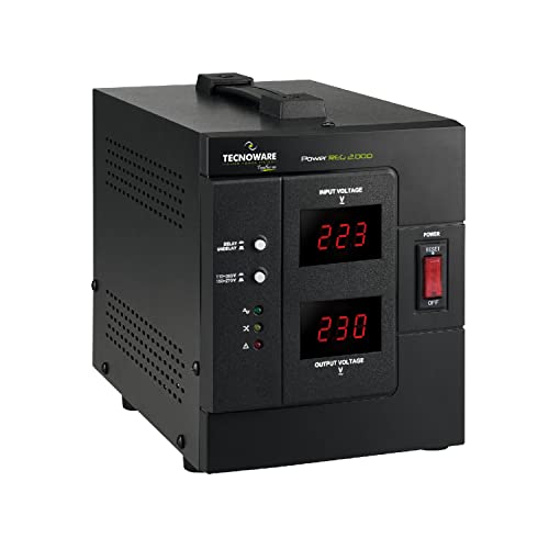 Tecnoware Powerreg 2000Va, Stabilizzatore Di Tensione Monofase, Protezione Da Sbalzi, Picchi E Cali Di Corrente Per: Tv, Impianti Hifi, Stampanti, Pic