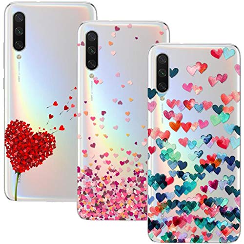 Cover Xiaomi Mi A3, (3 Pack) Morbido Trasparente Silicone Custodie Protettivo Tpu Gel Case, Amore