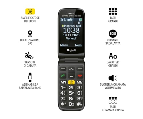 Beghelli Slv30-Gps Altavoce, Cellulare Con Tasto Di Chiamata Rapida Di Soccorso, Gps Per La Localizzazione E Sensore Di Caduta, Ideale Per Anziani