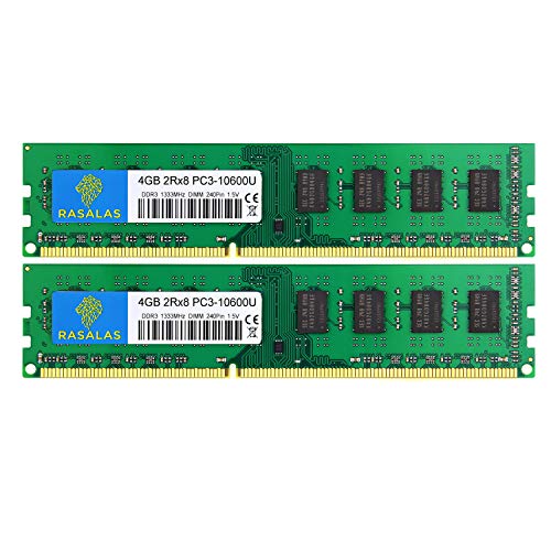 Rasalas 8Gb Kit 2X4Gb Ddr3 1333Mhz Udimm Ram, 4Gb 2Rx8 Pc3-10600U Memoria, Sdram Ddr3 4Gb Dimm 1.5V 240-Pin Non-Ecc Cl9 Unbuffered Desktop Pc
