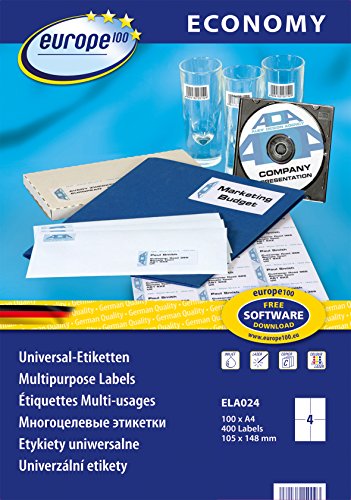 Prodye Etichette, Autoadesivo, Bianco, Mattata, 105 X 148.5 Mm, 2X2/Foglio, 100 Fogli