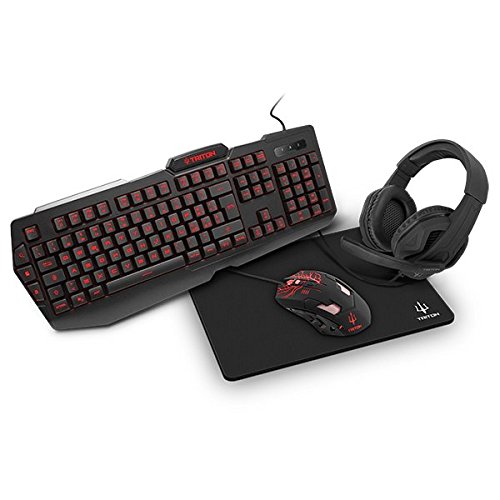 Triton Hkt410, Combo Kit Comprendente, Tastiera Gaming Retroilluminata, Mouse Gaming Luminoso, Cuffie Gaming Con Microfono, Tappetino Gaming, P013-Kt4