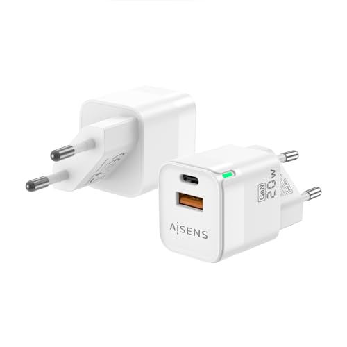 Aisens - Asch-20W2P002-W - Caricabatterie Gan 20W, 1Xusb-C Pd3.0 Qc4.0, 1Xusb-A Qc3.0, Bianco