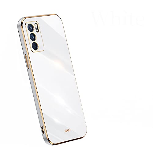 Peiye Cover Per Oppo Reno 6 5G (Oppo Reno6 5G), Silicone Tpu Custodia Con Protezione Fotocamera Dorata Placcatura Cornice Paraurti -Bianca