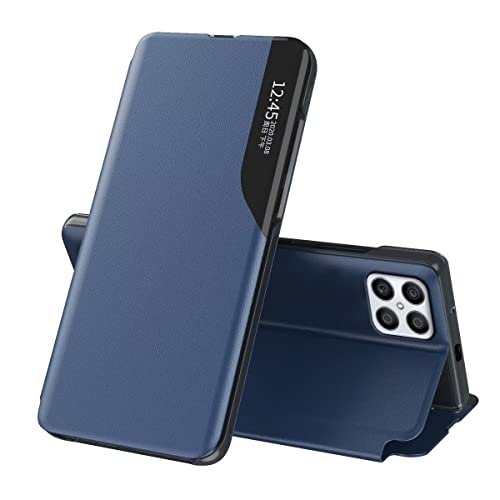 Eassgu Custodia In Pelle Per Honor X8 (4G) (6.7" Inches) Finestra Laterale Flip Cover In Pelle Pu Resistente Ai Graffi Custodia Protettiva - Blu
