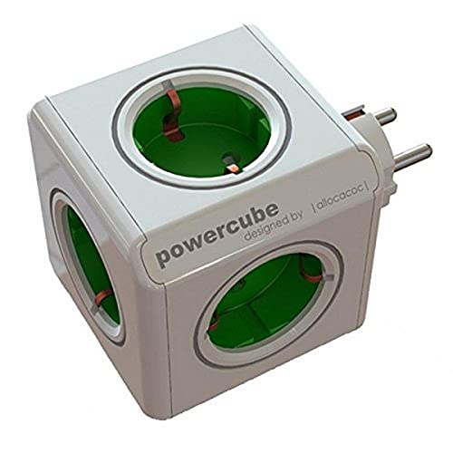 Allocacoc Power Cube Original Adattatore Spina, Bianco/Verde