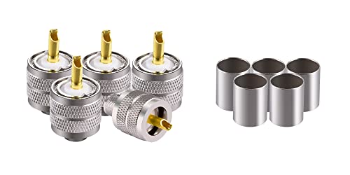 Vecys 5Pcs Pl-259 Uhf Maschio Connettori 50 Ohm Pl259 Maschio Plug Crimp Rf Connettore Coax Adattatore Per Rg-213 Lmr-400 Rg8 Rg59 Cavo Coassiale A Ba