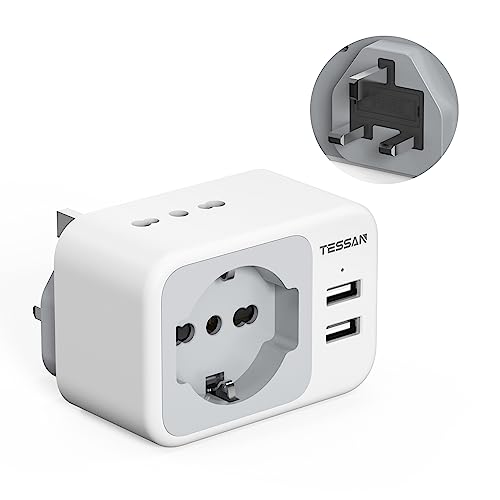 Tessan Adattatore Presa Inglese Con 2 Usb, Adattatore Spina Inglese Italiana Con 2 Prese It E 1 Presa Schuko Per Gran Bretagna, Irlanda, Gambia, 3250W