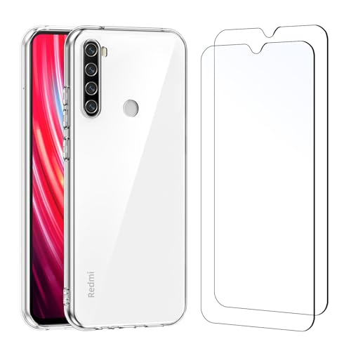 New'C Cover Per Xiaomi Redmi Note 8 Gel Tpu In Silicone Custodia Ultra Trasparente E 2 × Vetro Temperato Per Xiaomi Redmi Note 8, Pellicola Proteggi S