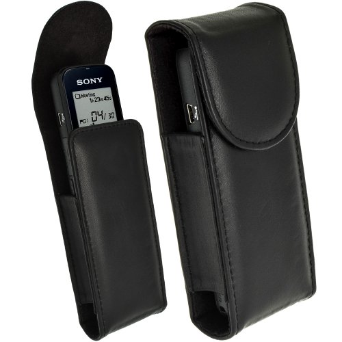 Igadgitz U2468 Nero Vera Pelle Custodia Case Cover Compatibile Con Sony Registratore Digitale Vocale
