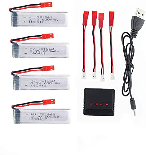Yunique Green-Clean-Power - Set 4 Batterie Lipo Ricaricabili 3.7V 600Mah Per Rc Droni | Compatibili Con Udi U817, Wltoys V959, Elicottero Rc | Incluso