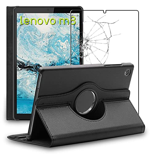 Ebeststar - Cover Per Lenovo Tab M8 2021 (3Rd Gen), M8 Hd 2019, Custodia Protezione Rotazione 360, Pelle Pu, Nero + Vetro Temperato