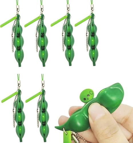 Xrten 7 Pezzi Squeeze Bean Stress,Squeeze-A-Bean Mugen Edamame Portachiavi Stress Alleviare Catena