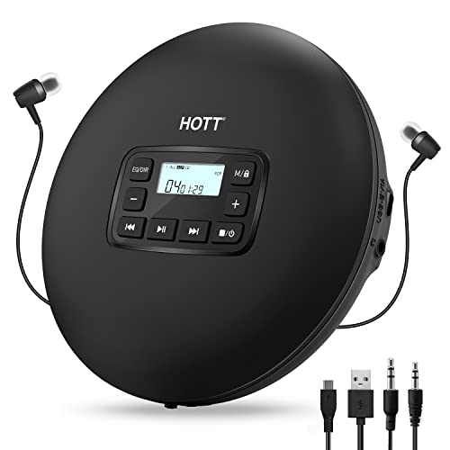 Lettore Cd Portatile, Lettore Cd Compact Disc Personale Con Cuffie Protezione Antisdrucciolevole Piccolo Walkman Lettori Musicali Mp3 Con Display Lcd