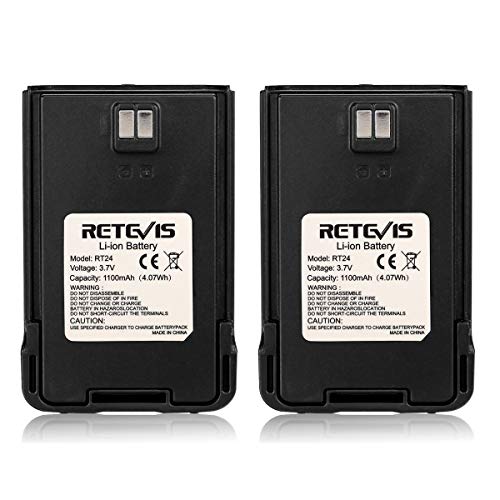 Retevis Rt24 Walkie Talkie Batteria Li-Ion 3.7V 1100Mah Compatibile Con Ricetrasmettitore Retevis Rt24 Walkie Talkies (Nero, 2 Pezzi)