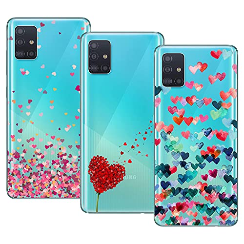 Young & Min Cover Per Samsung Galaxy A51 4G[Non Per 5G], 3 Pack Morbido Trasparente Silicone Custodie Protettivo Tpu Gel Case, Amore