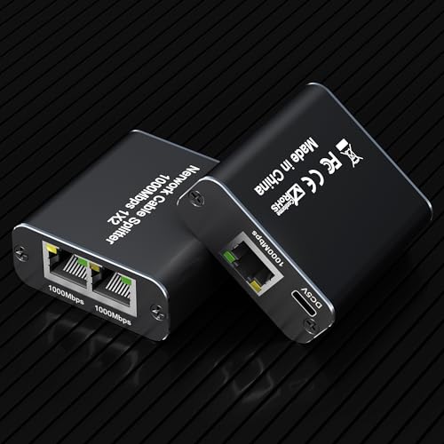 Splitter Ethernet 1 A 2, Rj45 Splitter 100/1000Mbps Con Cavo Alimentazione Usb Per Cat 5/5E/6/7/8, Sdoppiatore Ethernet Lan Switch Gigabit Supporta Du