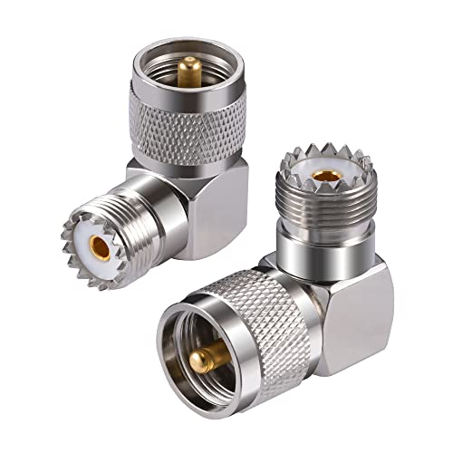 Vecys 2Pcs Adattatori Uhf Pl-259 Uhf Maschio A So-239 Uhf Femmina Adattatore Cavo Coassiale Ad Angolo Retto Per Radioamatori