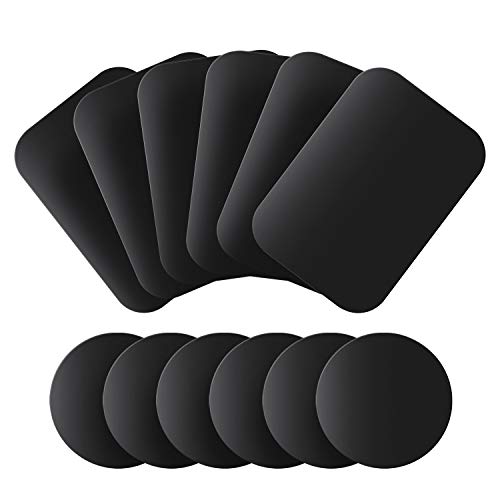 Mennyo Calamita Per Cellulare Auto [12 Pezzi], Placche Metallo Universale Adesivo Per Porta Cellulare Auto/Supporto Telefono Magnetico - 6 Rotondi E 6