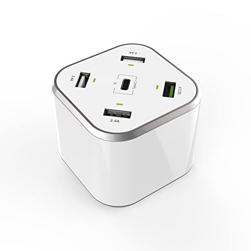 Aisens Asch-5Pqc-W Caricatore 5 Porte 3Xusb-A 1Xusb-C 1Xusb Qc, Bianco