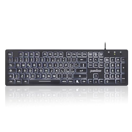 Perixx Periboard-317 Tastiera Retroilluminata Led Bianchi Usb Cablata, Full-Size, Lettere Grandi, Layout Italiano Qwerty