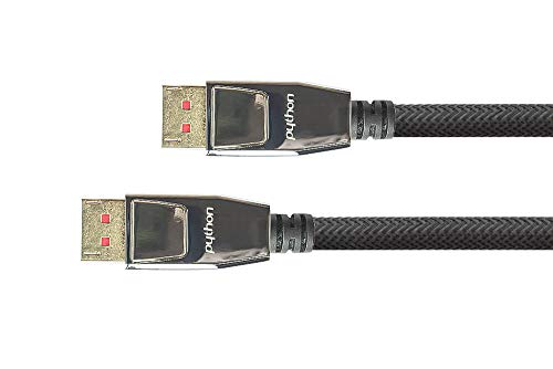 Python Series Premium - Cavo Displayport 1.4, 8 K @ 60 Hz/4 K @ 240 Hz, Connettore Interamente In Metallo Con Chiusura, Spina Dorata, Schermatura Trip