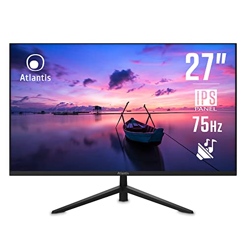 Atlantis Monitor 27 Pollici, Schermo 27" Ips 75Hz, Full Hd 1920X1080, Vga Hdmi, Multimediale, Freesync, Uscita Audio/Cuffie, Inclinabile, Risposta 5Ms