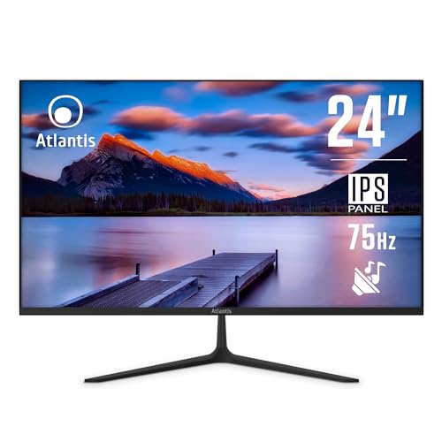 Atlantis Monitor 24 Pollici, Schermo 24" Ips 75Hz, Full Hd 1920X1080, Vga Hdmi Dp, Multimediale, Freesync, Uscita Audio/Cuffie, Inclin, Risposta 5Ms, 
